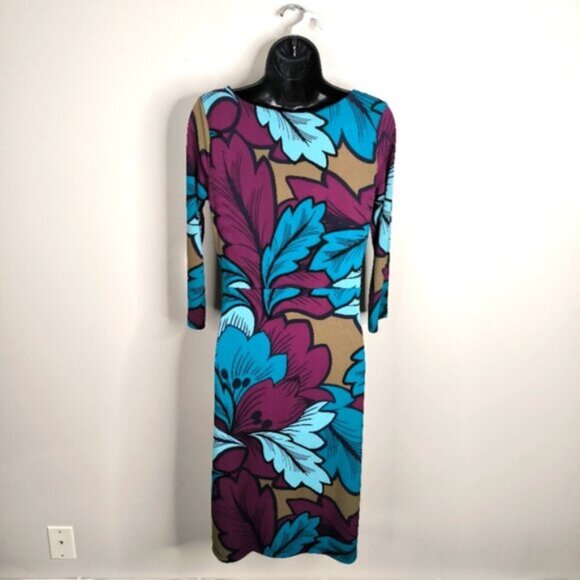 Talbots Jersey Stretch Feminine Floral Tropical Print Faux Wrap Sheath Dress S - Picture 3 of 9